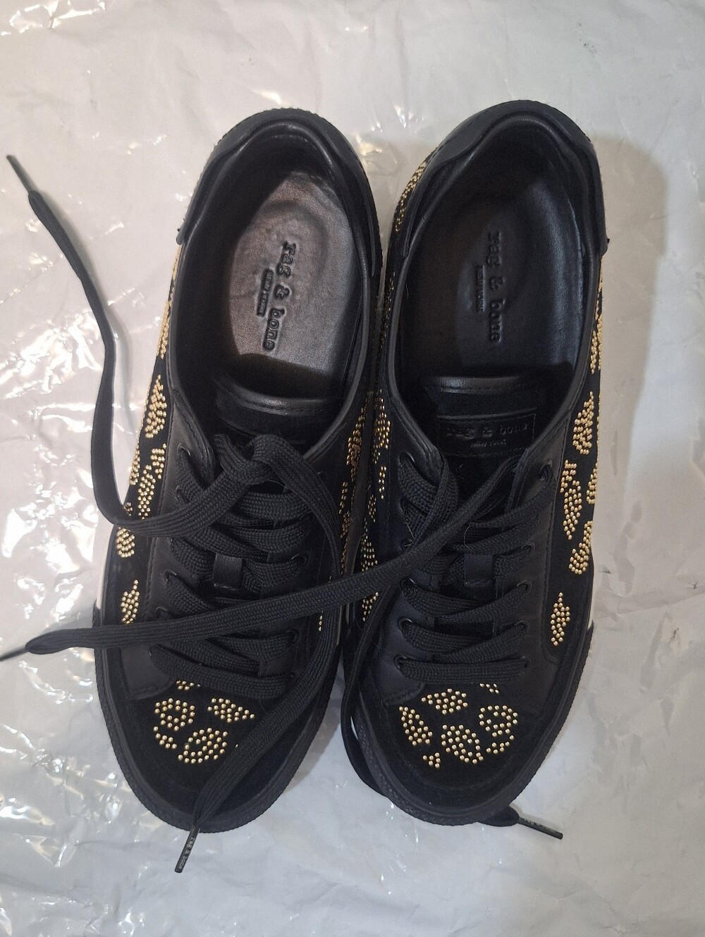 Rag & Bone Black Sneakers with Gold Stud Detailing Size 40